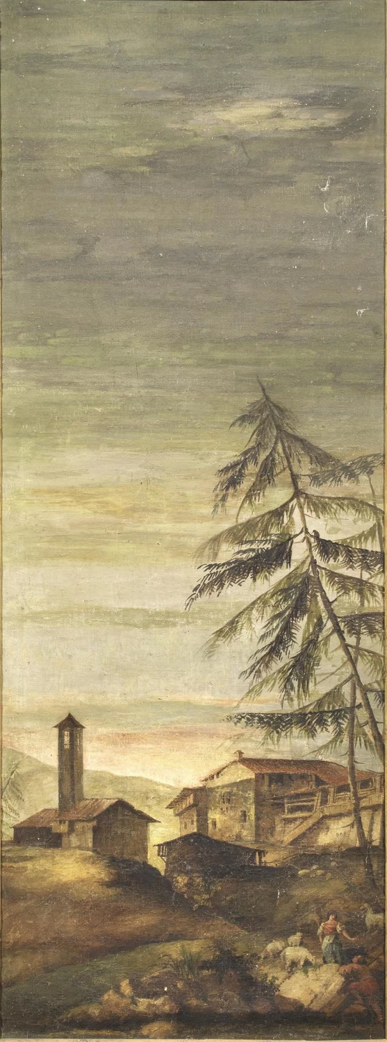 Paesaggio con campanile e pastori - attribuito